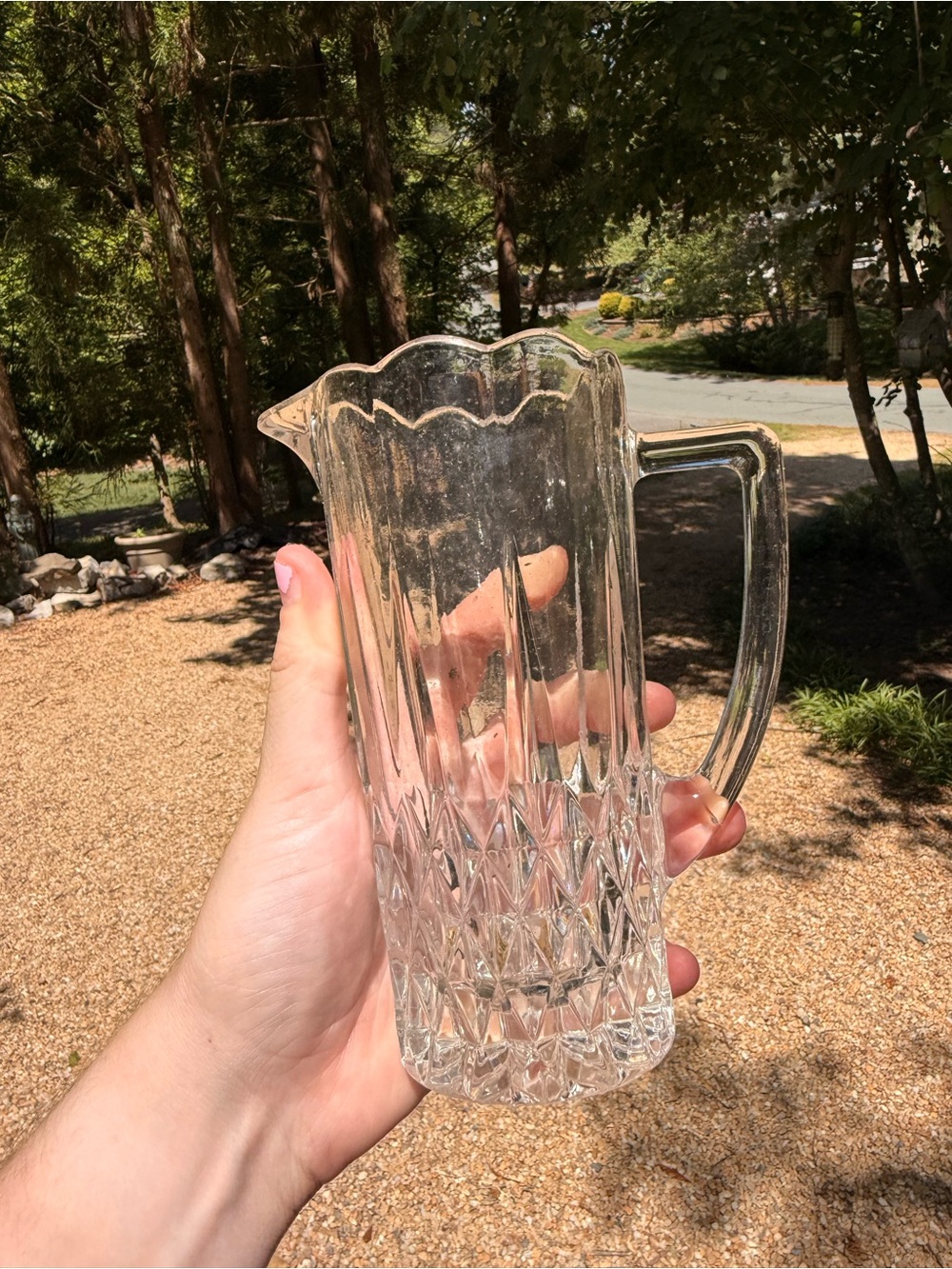 Crystal-Effect Clear Glass Pitcher with Faceted Diamond Base